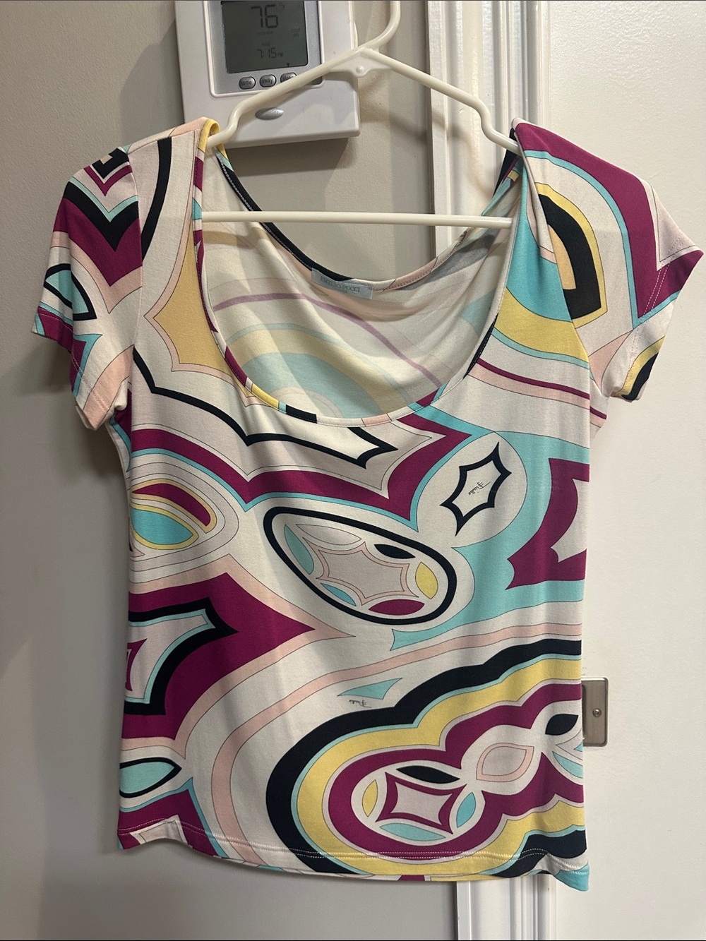 Emilio Pucci Multicolor Geometric Scoop Neck Short Sleeve Top